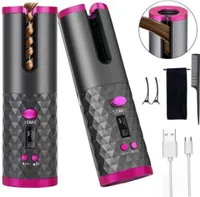 Welikera Lockenstab Lockenstab Automatischer, Kabelloser Lockendreher LCD-Display, USB-Aufladung 6 Temperatur- und Zeiteinstellungen und Tragbar, Grau