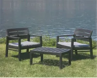 Outdoor-Lounge-Set Benevento, Gartengarnitur mit 2 Sesseln und 1 Couchtisch, Innen- und Außensitzgruppe mit Kissen, 100 %  Italy, Anthrazit