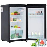 Merax Table Top Kühlschrank BL-76, Retro Tischkühlschrank Mini-Kühlschrank freistehend kompakt Retrokühlschrank, 72 cm hoch, 41 cm breit, Schwarz