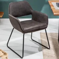 riess-ambiente Design Stuhl MUSTANG antik grau Microfaser mit Armlehne Esszimmerstuhl Essstuhl