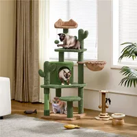Yaheetech Kaktus Kratzbaum Katzenbaum 135 cm hoch Stabiler Katzenkratzbaum mit Aussichtsplattform Katzenhöhle Liegemulde Sisalstämme Plüschball Grün-Braun
