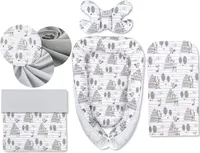 Baby-Delux Babynest Baby Kokon Set 4-tlg Kuschelnest Nestchen für Neugeborene zweiseitig Waldfreunde grau