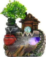 Steingarten Zimmerbrunnen mit LED Beleuchtung farbwechsel klein Kleiner bunter Wasserbrunnen Tischbrunnen Feng-Shui Ornamente Dekoration für Wohnzimmer Schlafzimmer Büro
