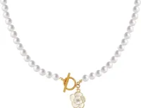 Damen-Halskette, eleganter Kamelien-Anhänger, künstliche Perlenkette, Modeschmuck für Partys und den Alltag