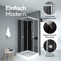 Dusche Komplett MARWELL Komplettdusche Black Reef - Duschkabine 80 x 80 x 195cm - komplettset inklusive Duschwanne und Armatur - mit Eckeinstieg