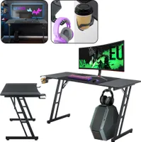 XMTECH Gaming Tisch Eckschreibtischer 120x60cm PC Schreibtisch Gamer Computertisch Bürotisch mit Headsethalterung und Getränkehalter Gamingtisch für Heim und Büro, ohne LED