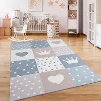 Teppich Kinderzimmer Kinderteppich Kurzflor Rutschfest Herzen Sonne Regenbogen Grösse 80x150 cm