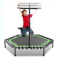 Fitness Trampolin Indoor Ø 127 cm, bis 130 kg, Jumping mit höhenverstellbarer Haltegriff, klappbar - Mini-Trampolin, Aerobic Trampolin für Erwachsene und Kinder, Jumper, Rebounder