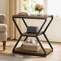 Tribesigns Industrieller Beistelltisch mit Ablageflächen, Kleiner 3-stufiger Sofatisch, mit Metallrahmen, 60 x 30 x 65 cm, rustikales Braun