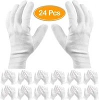 24 STK Wei?e Baumwollhandschuhe, Ultra Stretch Handschuhe Baumwolle Stoff Handschuhe, Weiche Trikothandschuhe Atmungsaktiv (12 Paar)