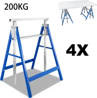 Jopassy 4× lešenárska koza, sklápacia koza do 200 kg, stropné práce, pracovná koza, s protišmykovou ochranou, 7-polohové nastavenie výšky, 80-130 cm, modrá