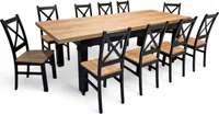 Esszimmer Essgruppe: 10 Stühle Sofia mit ausziehbarem Esstisch Leonardo 100x200 auf 300 cm – Massivholz Buche, Schwarz & Eiche