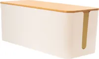 Intirilife Kabelbox mit Bambusdeckel in Weiß - 32 x 13.6 x 12.7 cm - Kabelmanagement Box, Organizer zum Verstecken von Kabeln und Steckdosenleisten