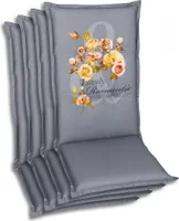GO-DE Textil, Sesselauflage Hochlehner, 4er Set, Farbe: grau, Maße ca.: 120 cm x 50 cm x 7 cm, Rückenhöhe: 72