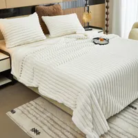 Kuscheldecke Flauschig Decke Fleecedecke – Weiche Warme Grobe Korddecke Gemütlicher Überwurf Für Bett und Couch, Beigeweiß, 180 x 230 cm