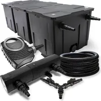 SunSun kompletná sada: CBF-350C rybníkový filter do 90000L rybníkový filtračný systém ako prietokový filter, CTF-8000 rybníkové čerpadlo 8000l/h 70W, CUV-218 rybníkový čistič UVC s 18W, 25m rybníková hadica 25 mm, Y-rozdeľovač