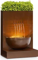 Blumfeldt Windflower Gartenbrunnen, Leistung: 11 Watt, inklusive Pflanzschale, für drinnen und draußen, Durchflussmenge: 750 l/h, LED-Lichtleiste, Material: verzinktes Metall, braun