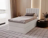 MYSEN Boxspringbett 100x200 Lamini mit Bettkästen mit Matratze (14 cm) mit Topper (4 cm) Komplett-Set Polsterbett Bonell H3 Creme