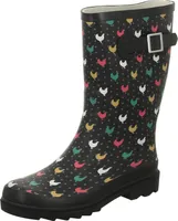 Jewels of Style Damen-Gummistiefel Motiv Hühner Schwarz-Mehrfarbig, Farbe:schwarz, EU Größe:39