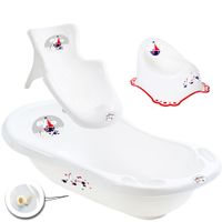 SET groß 102cm Baby Badewanne mit thermomether & ABFLIEßEN+Sitz Stuhl weiß EULE 