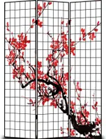 Fine Asianliving Paravent Japanisch Raumteiler B120xH180cm 3-teilig Kirschblüten Schwarz