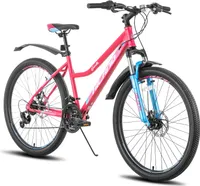 HILAND 26 Zoll Mountainbike MTB mit Aluminiumrahmen 21 Gang Schaltung Doppelscheibenbremse Lock-Out Federgabel, Rosa