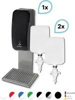 SET: Desinfektionsspender SENSOR Cosmos (berührungslos) +2x1L Händedesinfektion+Edelstahlhalterung mit Auffangschale Wandmontage Farbe: Schwarz
