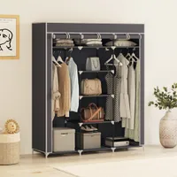 Mondeer Kleiderschrank Stoffschrank Faltschrank Garderobe mit Kleiderstange 3 hochrollbaren Türen 175*150*45cm Graublau