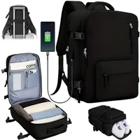 Rucksack, 34L Reiserucksack mit USB Anschluss, Sport-Rucksack, Reisetasche, Handgepäck, Laptop Rucksack, Schwarz