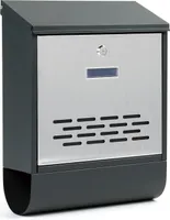 Wiltec Designer Briefkasten V37 Anthrazit und Edelstahl 305 x 105 x 385 mm, Wandbriefkasten mit Schloss, Sichtfenstern, Namensschild, Zeitungsrolle, Postkasten aus galvanisiertem Stahl