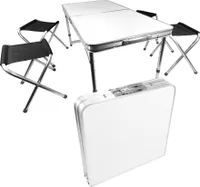 Campingtisch Set 5-teilig, Klapptisch mit 4 Camping Hocker