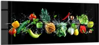 DEQORI Küchenrückwand Glas 125x50 cm 'Sauberes Obst und Gemüse' Spritzschutz Bad Rückwand