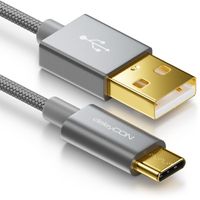 deleyCON 0,5m USB-C Kabel - Ladekabel Datenkabel - Nylon + Metallstecker - USB C auf USB A - Kompatibel mit Apple Samsung Google Huawei Xiaomi Tablet Laptop PC - Grau