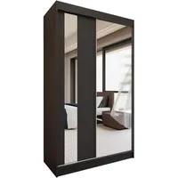 BEAUTYSOFA Schiebetürenschrank GAJA 120cm - Kleiderschrank mit Schubkasteneinsätze & Spiegel (Schwarz)