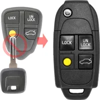 Auto Schlüssel Funk Fernbedienung 1x Klapp Umbau Gehäuse 4 Tasten + 1x Rohling NE66 kompatibel mit Volvo