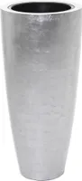 VIVANNO Pflanzkübel Fiberglas CITY Rund, Silber Blattoptik hochglanz - 37x37x80 cm