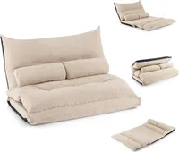 GOPLUS Bodensofa mit Schlaffunktion, 3 in 1 Schlafsofa mit verstellbare Rückenlehne, Kissen & Schaumstoff, belastbar 150kg, Klappsofa Schlafsessel für Wohnzimmer & Schlafzimmer (Beige)