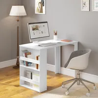 EUGAD Schreibtisch PC Tisch Weiß mit 2-stufigem Regal&Stauraum,aus Holzwerkstoff
