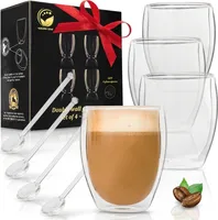 sada 4 moderných 350 ml dvojstenných pohárov na espresso na horúce nápoje z borosilikátového skla, poháre na latte macchiato