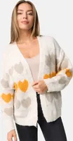 PM SELECTED Kuschelige Damen Strickjacke mit Herzmuster Cardigan Damenjacke Jacke Pullover PM66 Weiß Einheitsgröße Gr. 34 - 38