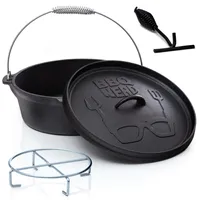 BBQ-Nerd Dutch Oven "Starter" 5,5L mit Ständer- bereits eingebrannt - preseasoned - Gusseisen Feuertopf, Bräter mit Deckel inkl. Deckelheber
