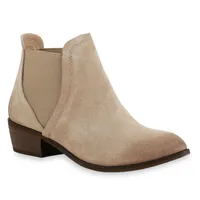 Mytrendshoe Damen Stiefeletten Chelsea Boots 835510, Farbe: Beige, Größe: 38