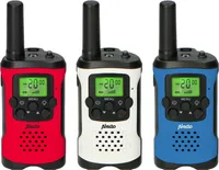 Alecto FR115 3x - Set mit drei Walkie Talkies für Kinder, Reichweite von bis zu 7 Kilometern, Rot-Weiß-Blau