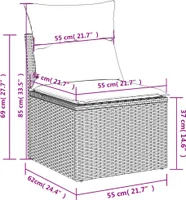 vidaXL 3-tlg. Garten-Sofagarnitur mit Kissen Grau Poly Rattan