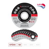 AREBOS Trennscheiben Ø 115 mm, 50 Stück  geeignet für Stahl, Edelstahl, Inox, Eisen, Blech, Metall  Vor- und Rücklauf  EN 12413  vom Materialprüfungsamt (MPA)