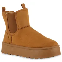 VAN HILL Damen Warm Gefütterte Plateau Boots Stiefeletten Winter Schuhe 840621, Farbe: Hellbraun, Größe: 37