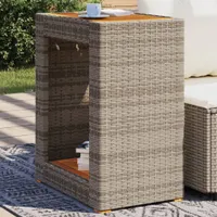 vidaXL Zahradní stolek s dřevěnou deskou šedý 60x40x75cm Poly ratan