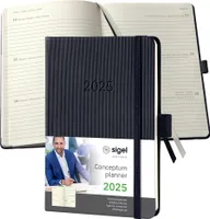 SIGEL C2513 Wochenkalender Conceptum 2025 - ca. A6 - schwarz - Hardcover - 2 Seiten = 1 Woche - 176 S. - PEFC-