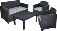 Allibert by Keter Merano plastový zahradní nábytek, včetně sedáku, Graphite/Cool Grey (Poly Bavlna Cushion), 4-dílný, 2 křesla, pohovka a stůl, pro zahradu a terasu, plochý ratanový vzhled