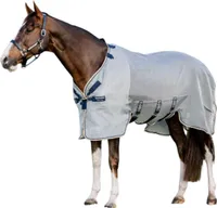 Horseware Ireland Fliegendecke Rambo Protector Fliegenschutz Silver/Navy, White & Beige 6'0 (130cm)